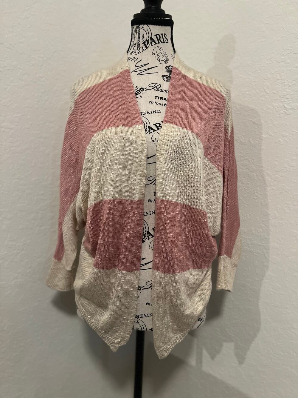 Charming Charlie Cardigan Color Block Open Front Batwing Sleeve Size Small
